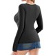 thumbnail image 2 of MANGOPOP Women's Cross Wrap Ruched Plunge Sexy Deep V Neck Slim Fit Long Sleeve Fleece Lined T Shirt Tunic Tops Tee, 2 of 6