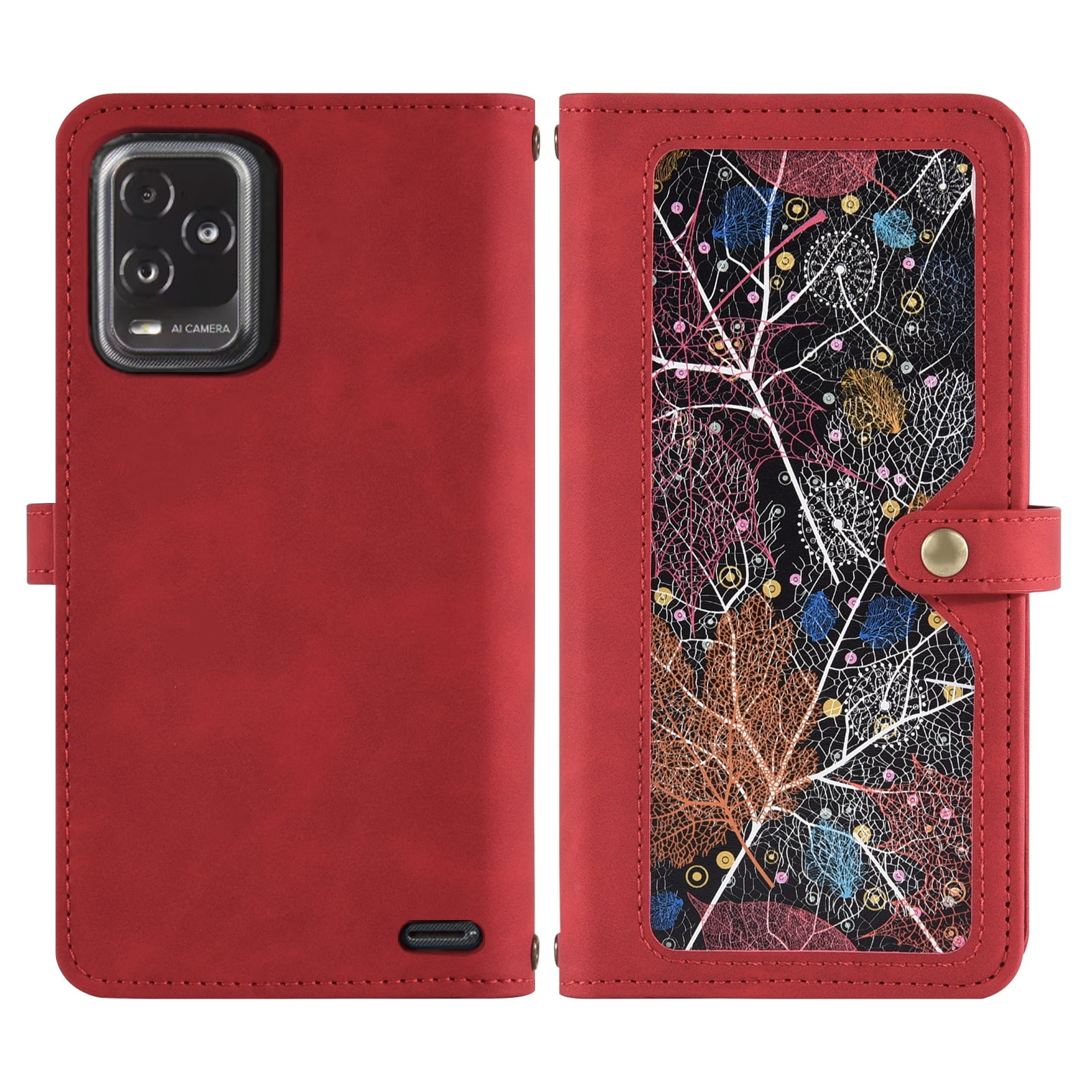 Asuwish Phone Case for Tracfone BLU View 5 Pro B170D Wallet Cover With Tempered Glass Screen Protector Flip Pattern Zipper Credit Card Holder Stand Cell Trac Fone BLUE View5 5Pro 6.74 Women Men Red