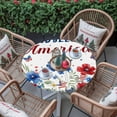 thumbnail image 3 of Round Tablecloth Patriotic 4th of July Elastic Edge Fitted Red Blue Floral Memorial Day Plastic Table Cover,Waterproof Oil Proof for Dinner,Outdoor, Picnic, 55"- 60" DIA Tables God Bless America, 3 of 9
