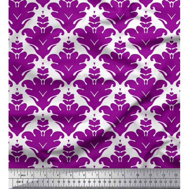 Soimoi Tissu Georgette Poly Violet Imprimé Damas Filigrane Orné au Mètre 52 Pouces de Large