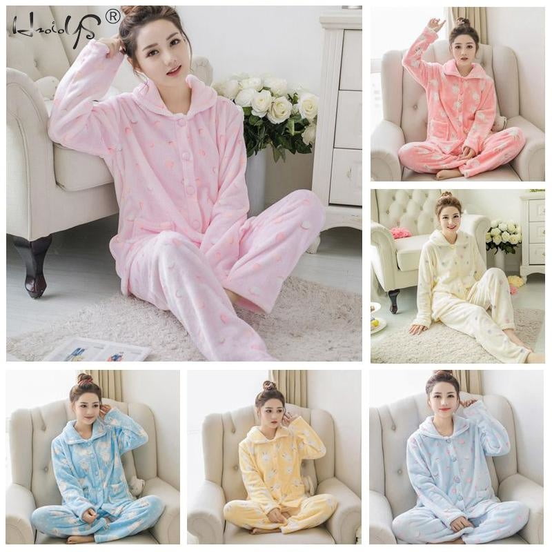 VOIANLIMO Warm New Flannel Two Piece Women s Top and Pants Thickened Warm Cute Animal Kawaii Pajamas Winter Pajamas Set Walmart