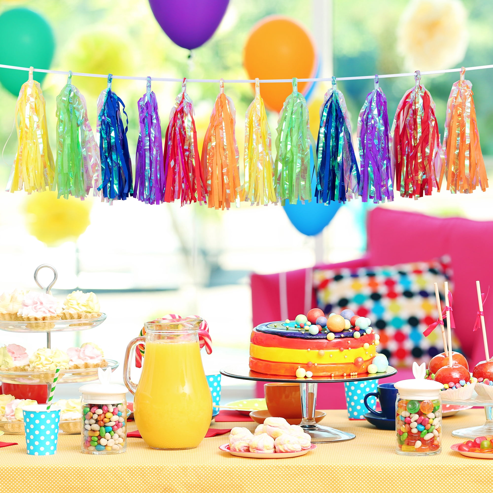 Iridescent Multicolor Tassel Party Banner 9" x 12' by Way to Celebrate