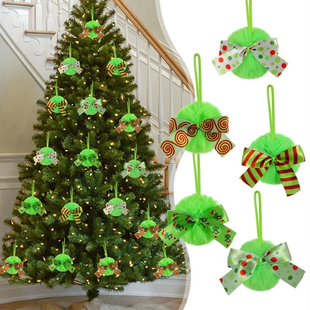 LSLJS Christmas Tree Pendant Ornaments Imitation Balls Furry with Ribbon Holiday Party Decorations