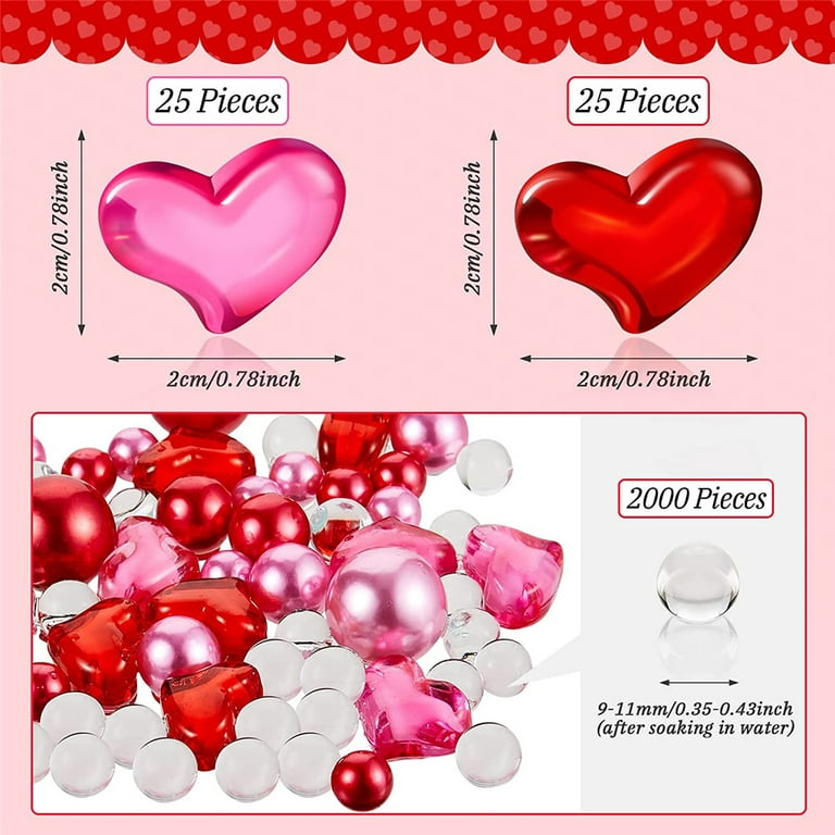 2156 Pieces Valentine's Day Vase Filler Pearl for Vase Filler Red Pink  Heart Shaped Pearl Vase Fillers Floating Pearls Vases Candyland Pearls  Water Gels Beads for Candles Centerpiece Valentines Decor 