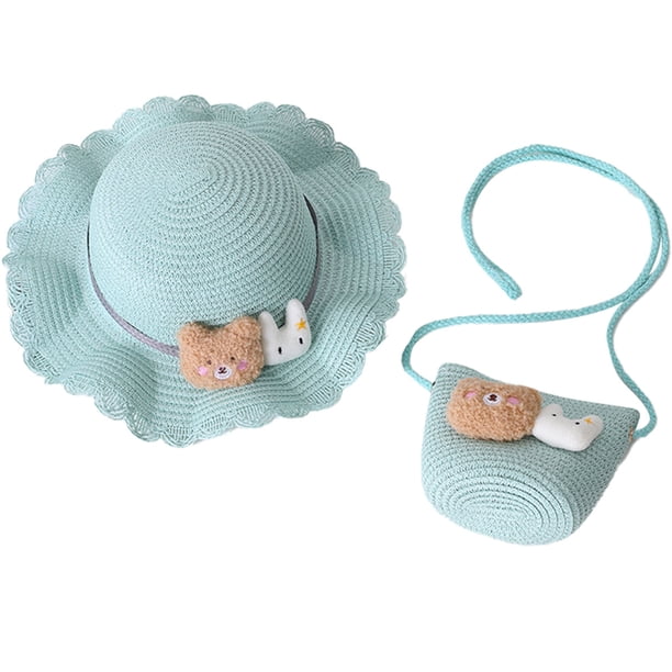 56-58 cm circunferencia del sombrero sombrero de sol de verano para mujer sombrero de playa de viaje sombrero de protección solar sombrero de paja sombrero de ala grande y conjunto de bolsa de paja