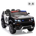 thumbnail image 1 of Towallmark 12V Kids Ride On Police Car SUV Toddlers Electric Cars Battery Operated Ride On Toy with 2.4G Remote Control, Megaphone, Flashing Light&Led Lights, Handle, Spring Suspension, Music,Black, 1 of 1