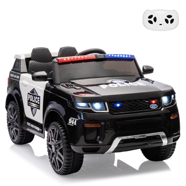 Towallmark 12V Kids Ride On Police Car SUV Toddlers Electric Cars Battery Operated Ride On Toy with 2.4G Remote Control, Megaphone, Flashing Light&Led Lights, Handle, Spring Suspension, Music,Black