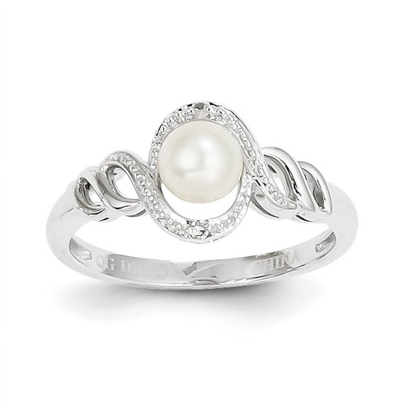 10k White Gold Freshwater Cultured Pearl Diamond Ring