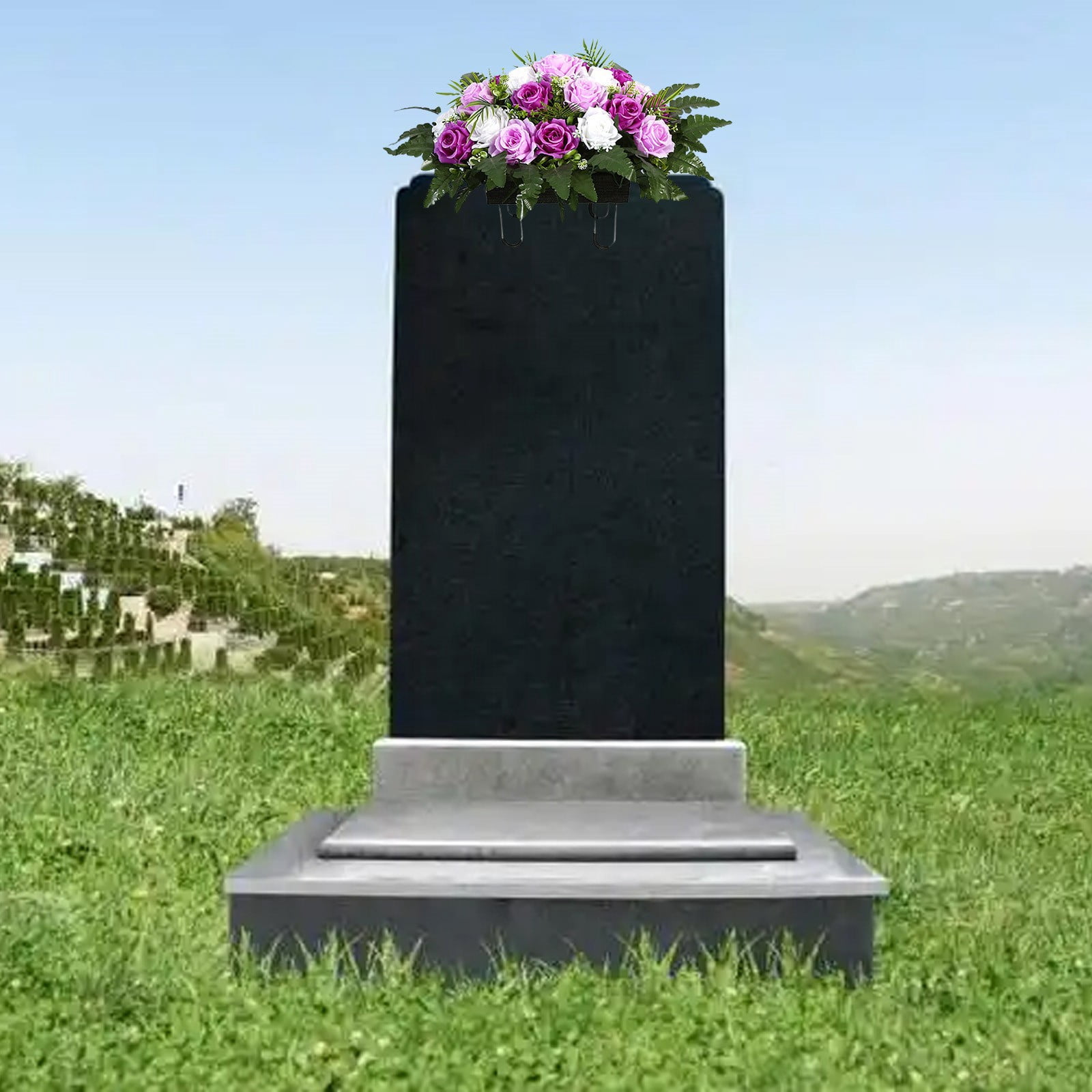 Clearance Artificial Silk Funeral Flowers Grave Tribute Flowers Wreath Memorial, Artificial Flower for Graves, Grave Flower Cemetery Floral Pots, Plastic Faux Plants Bouquets, UV Resistant Fake Plant