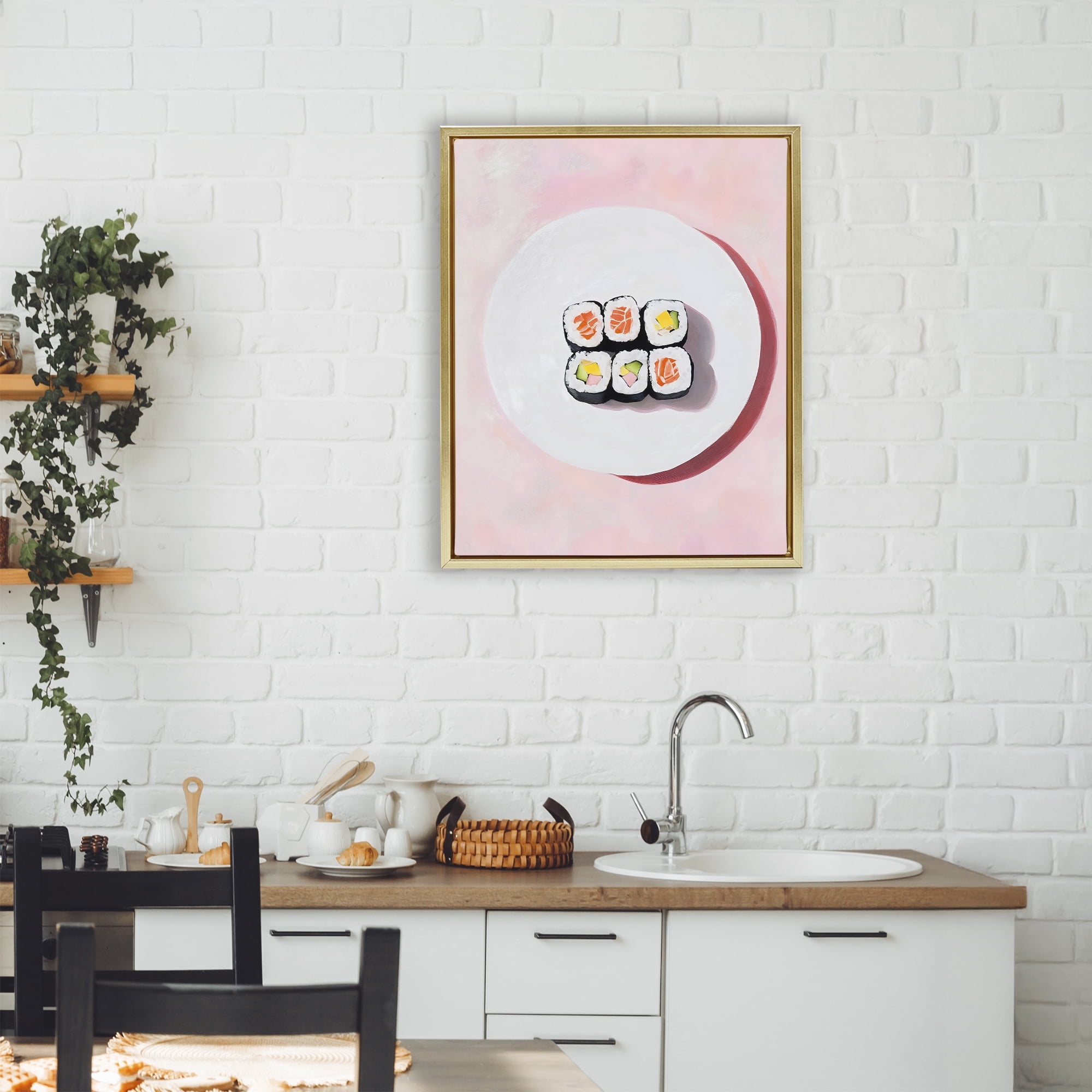 Stupell Industries Sushi Rolls on Plate Gold Framed Floater Canvas Wall Art, design by The Prints Vibe