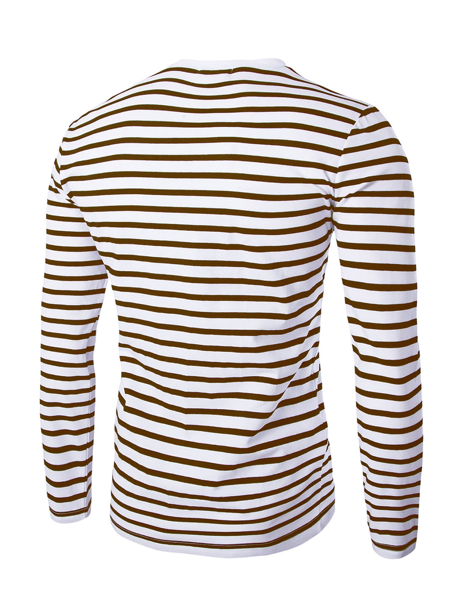 Unique Bargains Men's Long Sleeve Pullover Top Crew Neck Striped T-Shirts 46 Brown