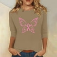 thumbnail image 2 of IROINNID Breast Cancer Pullover for Women Breast Cancer Awareness Comfy Printed Loose T-shirt 3/4 Sleeves Blouse Round Neck Tops,Khaki, 2 of 5