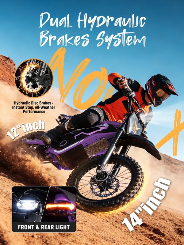 ESKUTE NOVAX Electric Dirt Bike for Adults/Teens, 4000W 46MPH Fast Electric Motorcycle, 48V 22.8Ah Long Range Battery, Full Suspension, Hydraulic Brakes, Purple with Lock, UL2849