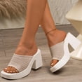 thumbnail image 6 of Xfvqtps Womens Slide Sandals Open Square Toe Knit Chunky Block Heel Casual Comfort House Shoes Summer Spring Outdoor Indoor Slides, 6 of 9