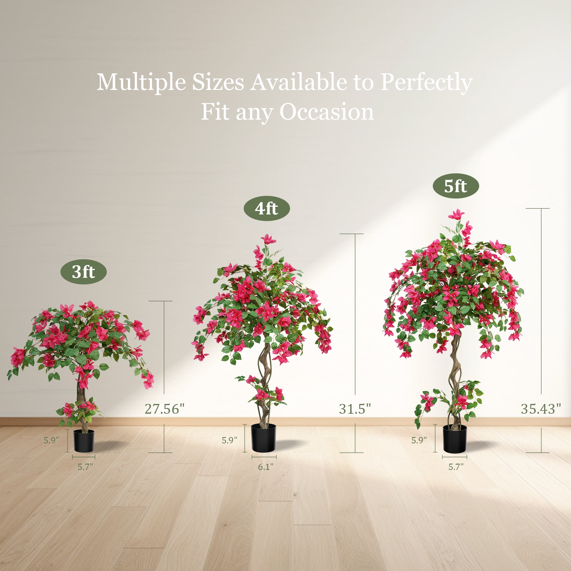 OLIVIVI Faux Bougainvillea Flowers Tree 4FT Tall Artificial Pink Flowers Plant for Home Office Decor Indoor Outdoor Fake Lifelike Potted Tree with Wood Branches 1 pack