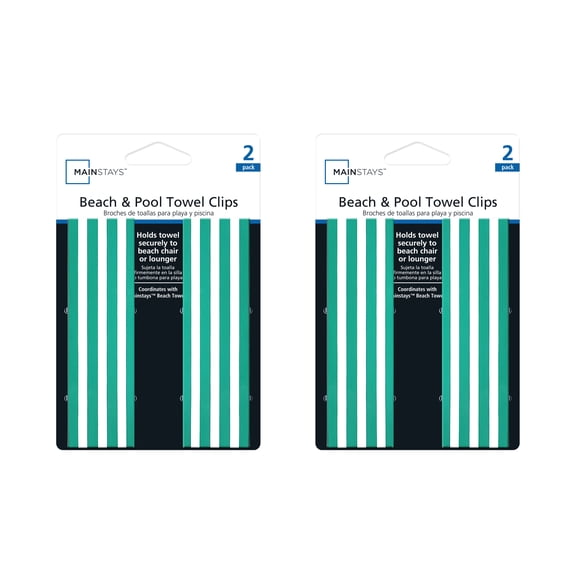 Mainstays Beach & Pool Towel Clips, Stripes, 2 Count
