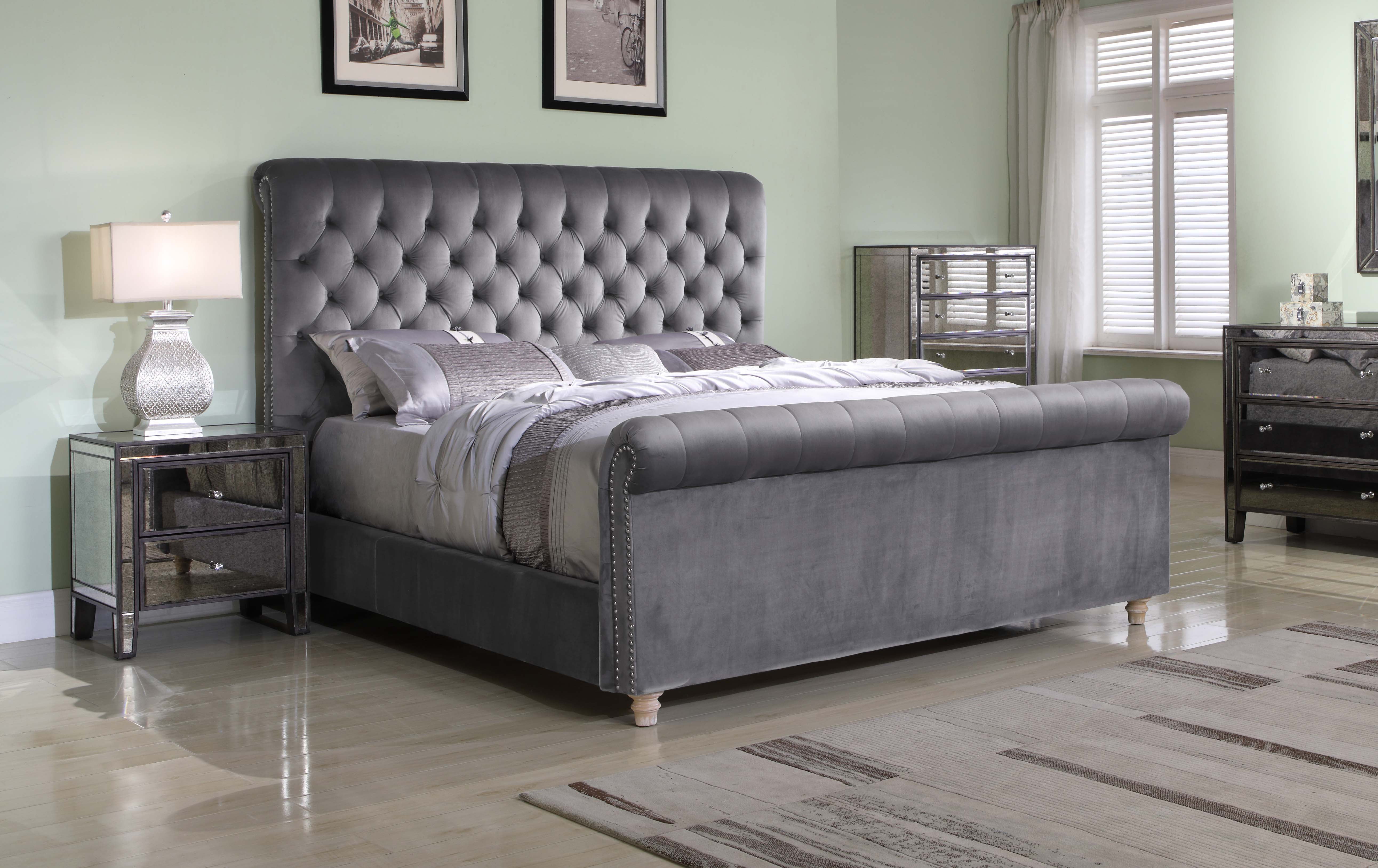 Best Master Furniture Jean-Carrie Upholstered Sleigh Bed, Cal King Grey
