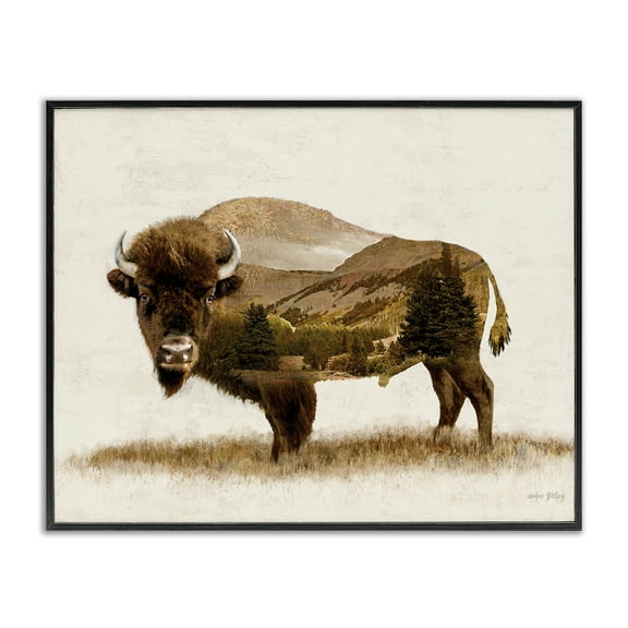 Stupell Industries Nature Patterned Bison Animals & Insects Painting Black Framed Art Print Wall Art, 14 x 11