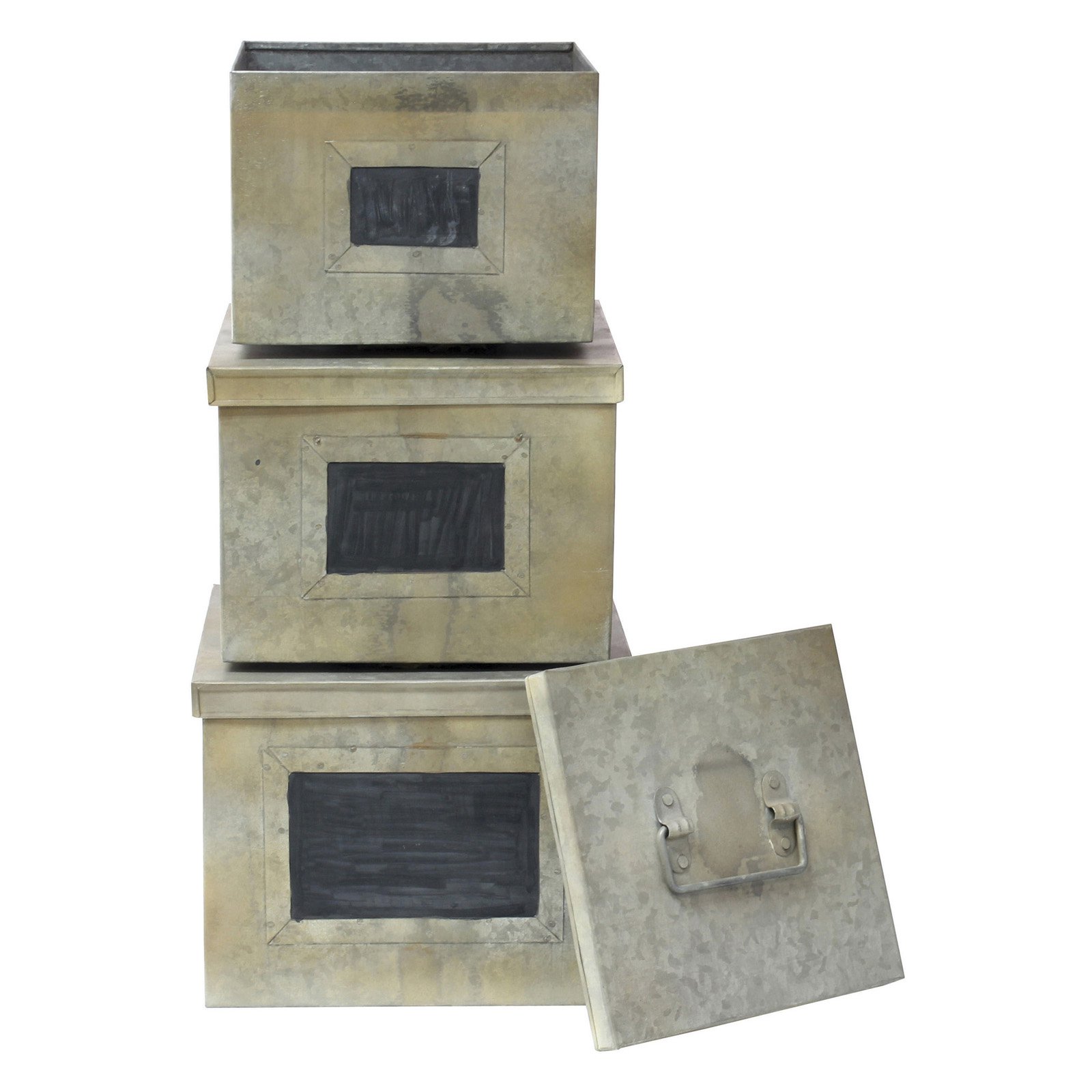 CKK Home Decor Aged Galvanized Metal Box Set of 3