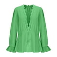 thumbnail image 7 of Ltctricy Peplum Tops for Women Ruffle Long Sleeve Deep V Neck Lace Trim Tie Front Babydoll Shirts High Low Hem Tunic Blouses(Green,XX-Large), 7 of 7