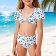 thumbnail image 4 of Swimsuits for Tween Short Sleeve Crop Top 2 Piece Swimwear Sets with Chest Pad Beach Sport 11-12 Years, 4 of 9