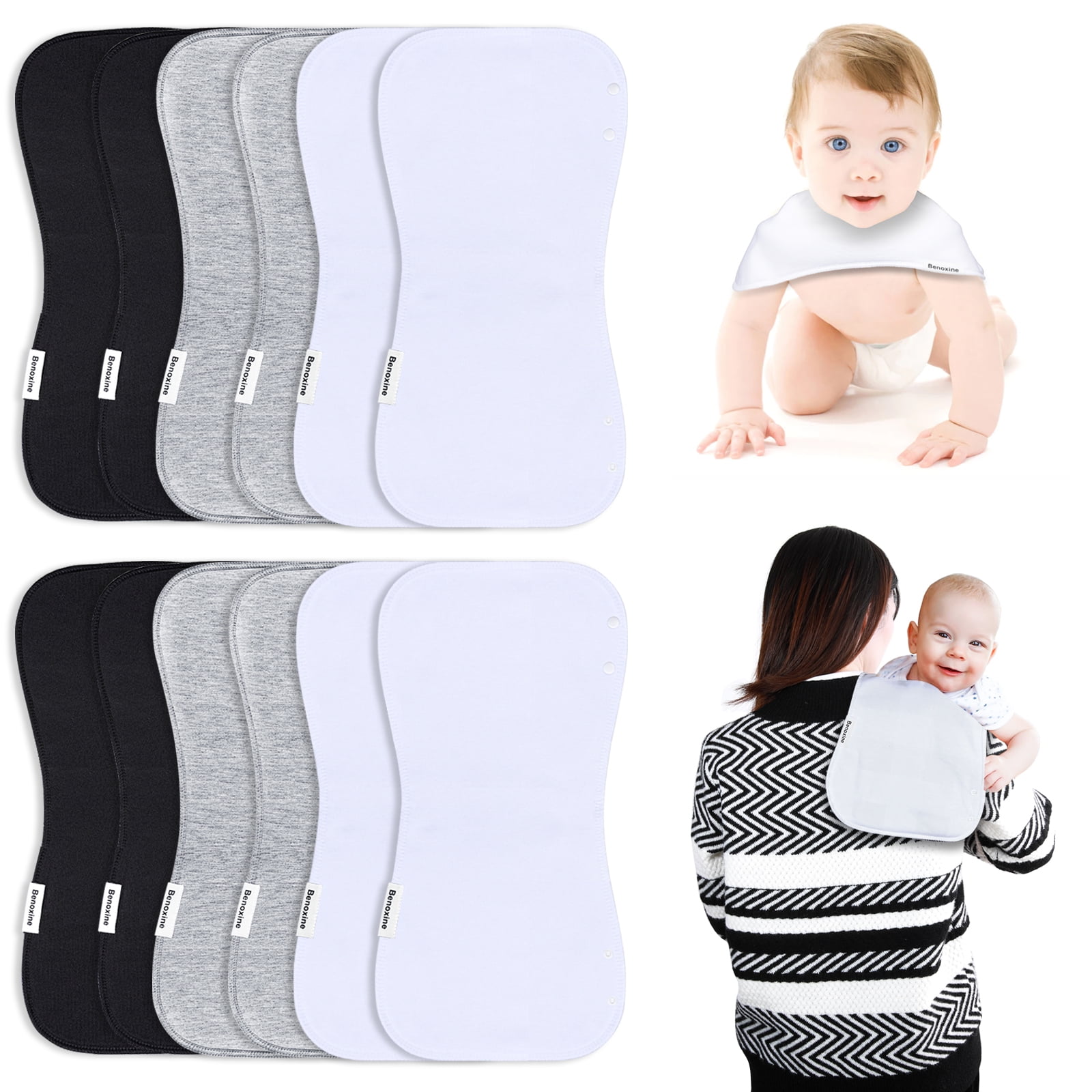 2-in-1 Baby Bibs & Burp Cloths Set, 3-Layer Design, Large Size, Super Absorbent, 100% Organic Cotton, Soft & Comfortable，12-Pack