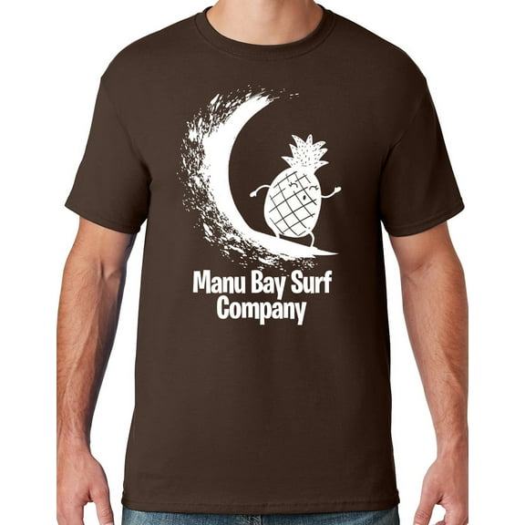 Mens Manu Bay Surf Company WHITE SURFING PINEAPPLE T-shirt, Medium Chocolate Brown