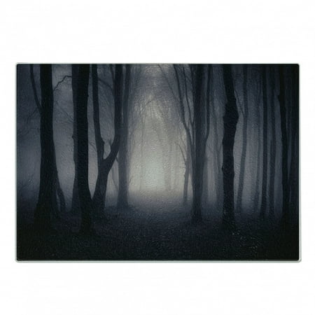 

Forest Cutting Board Path in Dark Deep Woodland Fog Halloween Creepy Twisted Branches Picture Decorative Tempered Glass Cutting and Serving Board Small Size Dark Grey Purple by Ambesonne