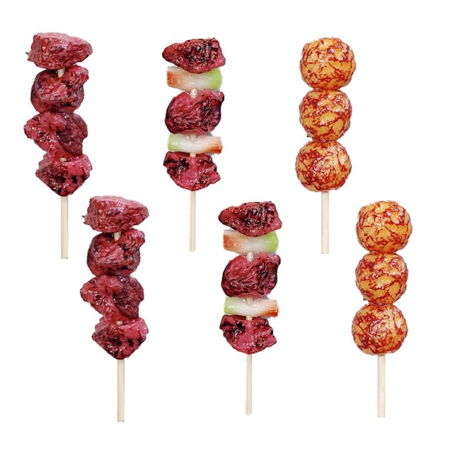 Un conjunto de pegatinas de simulación para refrigerador de brocheta de barbacoa, pegatinas tridimensionales de PVC para refrigerador, mensaje magnético