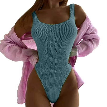 Wijhcboe Women s onepiece Swimsuits Striped Swimsuit Tummy High Waisted Bathing Swimsuit Shorts Suit Wrap Tie Back Mini-Bikini Monokini Swimwear 1 Piece Cotton Bikini Swimsuit
