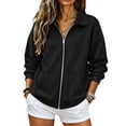 thumbnail image 2 of Full Zip Up Sweatshirt Women No Hood - Oversized Loose Casual Long Sleeve Collared Jacket 2026 Fall Winter Clothes Black 3XL, 2 of 6