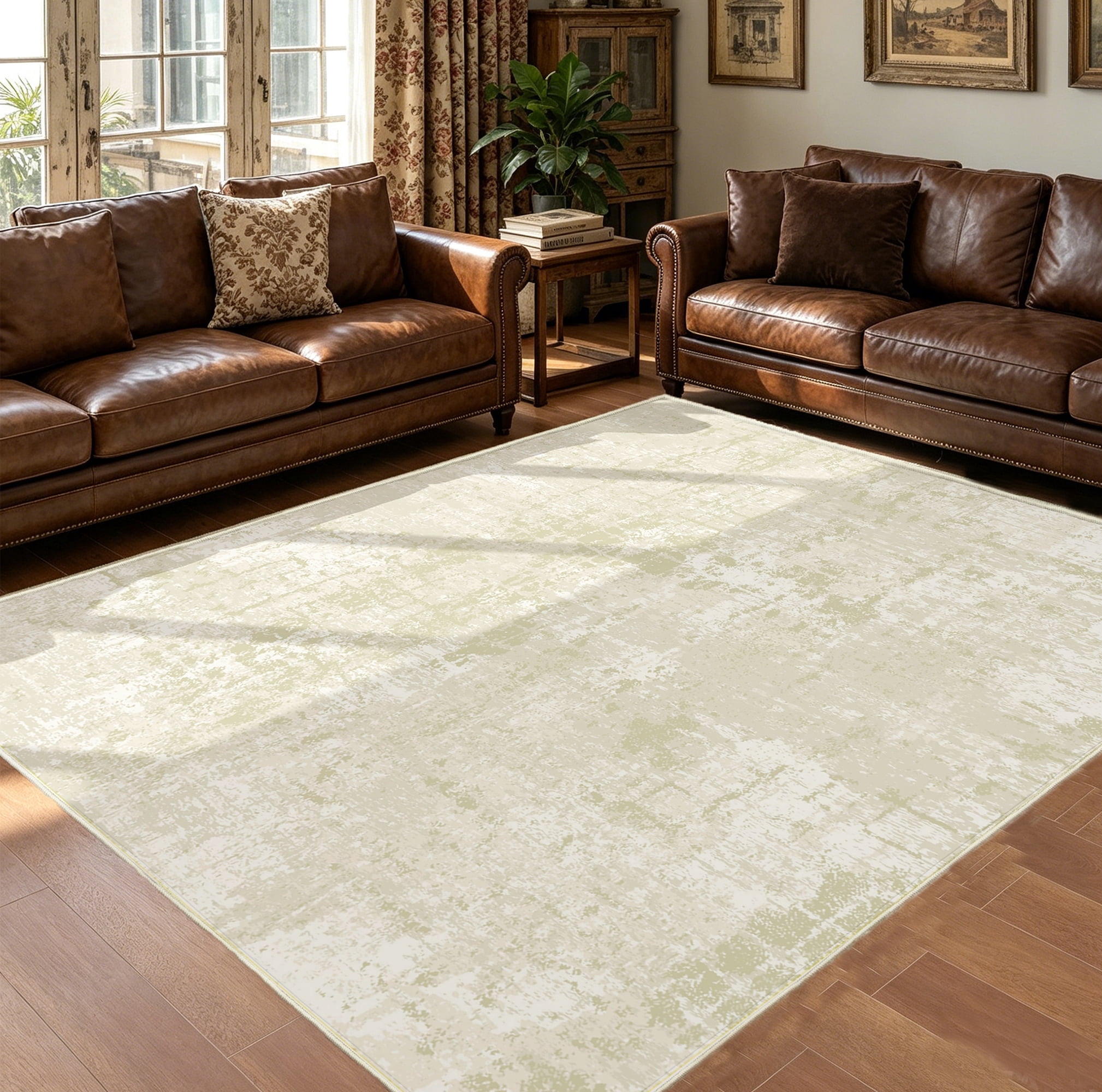 WANLISELL 5 x 7ft Area Rugs, Non-Slip Modern Washable Rug, Abstract Soft for Living Room Entryway Bedroom Nursery, Beige