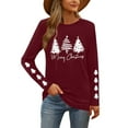 thumbnail image 5 of HOMBOM Womens Wine Shirts Long Sleeve Outfits Ugly Christmas Tree Christmas Xmas Tee Shirts for Ladies Crewneck, 5 of 9