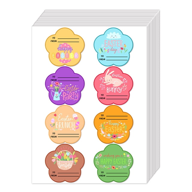 Large Birthday Gift Bag Name Tags Stickers 80Pcs Easter Egg and Bunny Designs 3x2 Inch, Self-Adhesive Labels for Classroom and Party