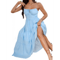 thumbnail image 3 of Vestido Informal de Verano para Mujer, Estilo Bohemio, con Tirantes Finos y Lazo, para Playa, 2025 Azul XL, 3 of 7