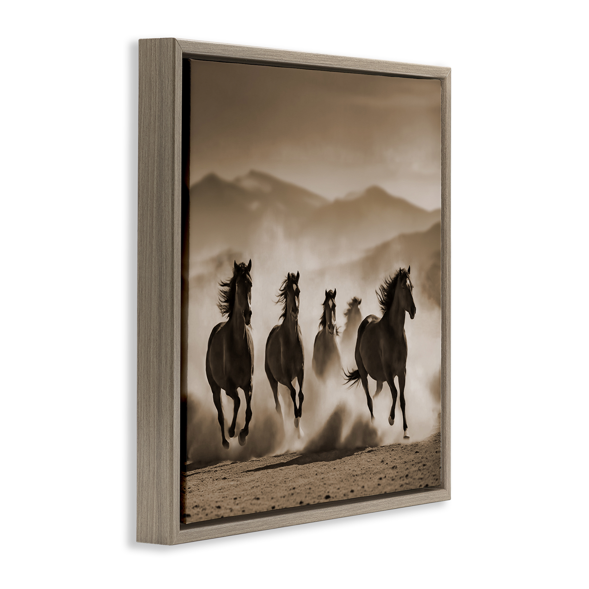 Stupell Industries Trotting Mountain Stallions Animals Painting Brown Floater Framed Canvas Art Print Wall Art, 18 x 18