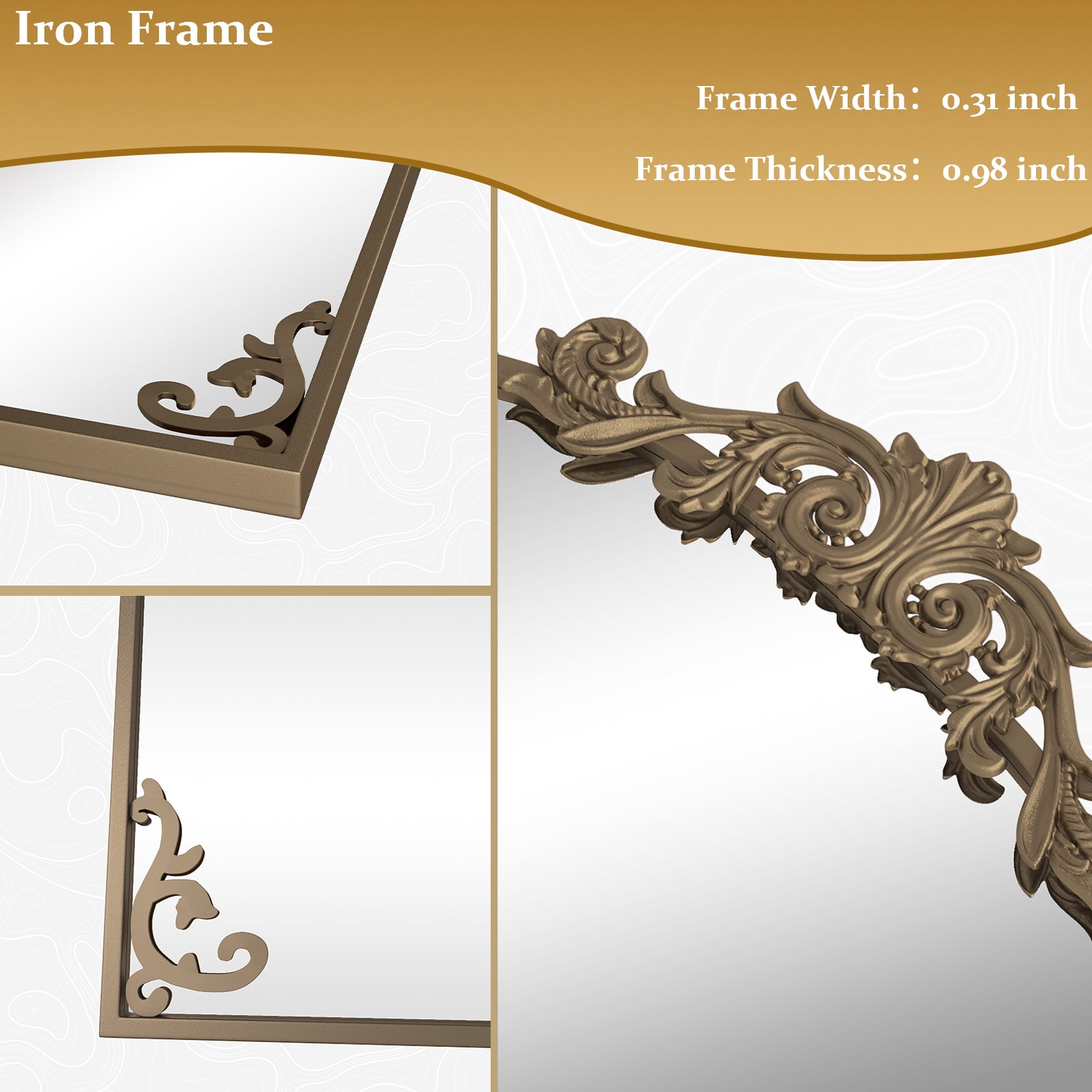 BEAUTYPEAK 38"x24" Vanity Wall Mirror Decorative Vintage Arch Bathroom Mirror,Bronze