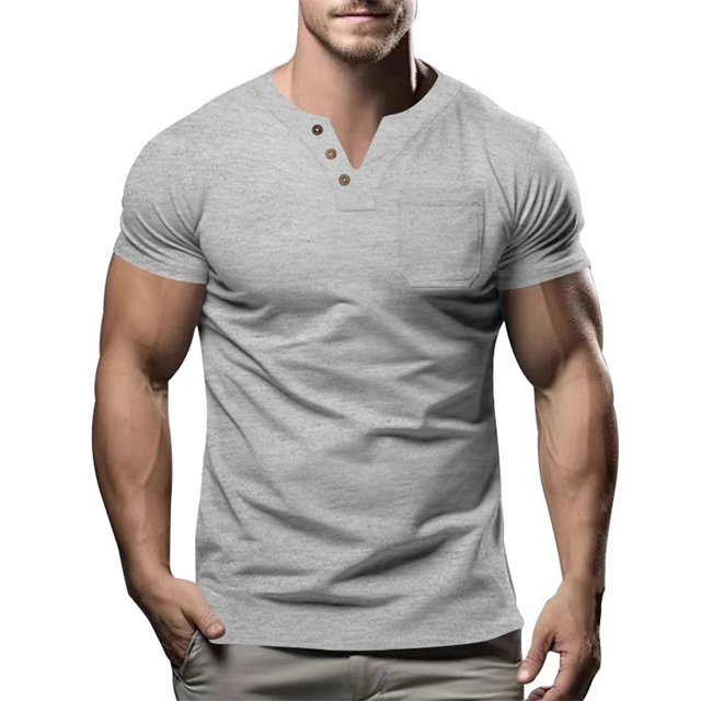 Vintage Summer Men's T-Shirt Streetwear 3 Buttons Open Fly Loose Clothing Print Short Sleeve T-Shirt 3XL