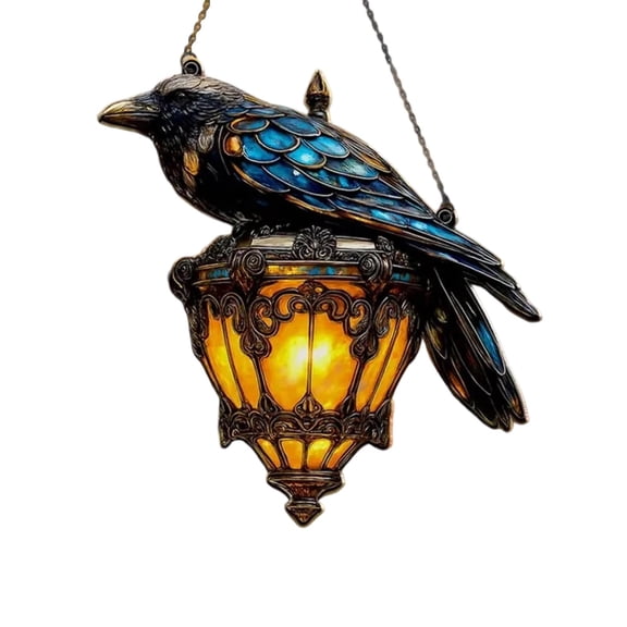 Lilixerw Gothic Crow Suncatcher Hanging Ornament,Handmade Stained Crow Pendant,Reflective Light for Window Wall Festival Party Decor,5.9 Inch
