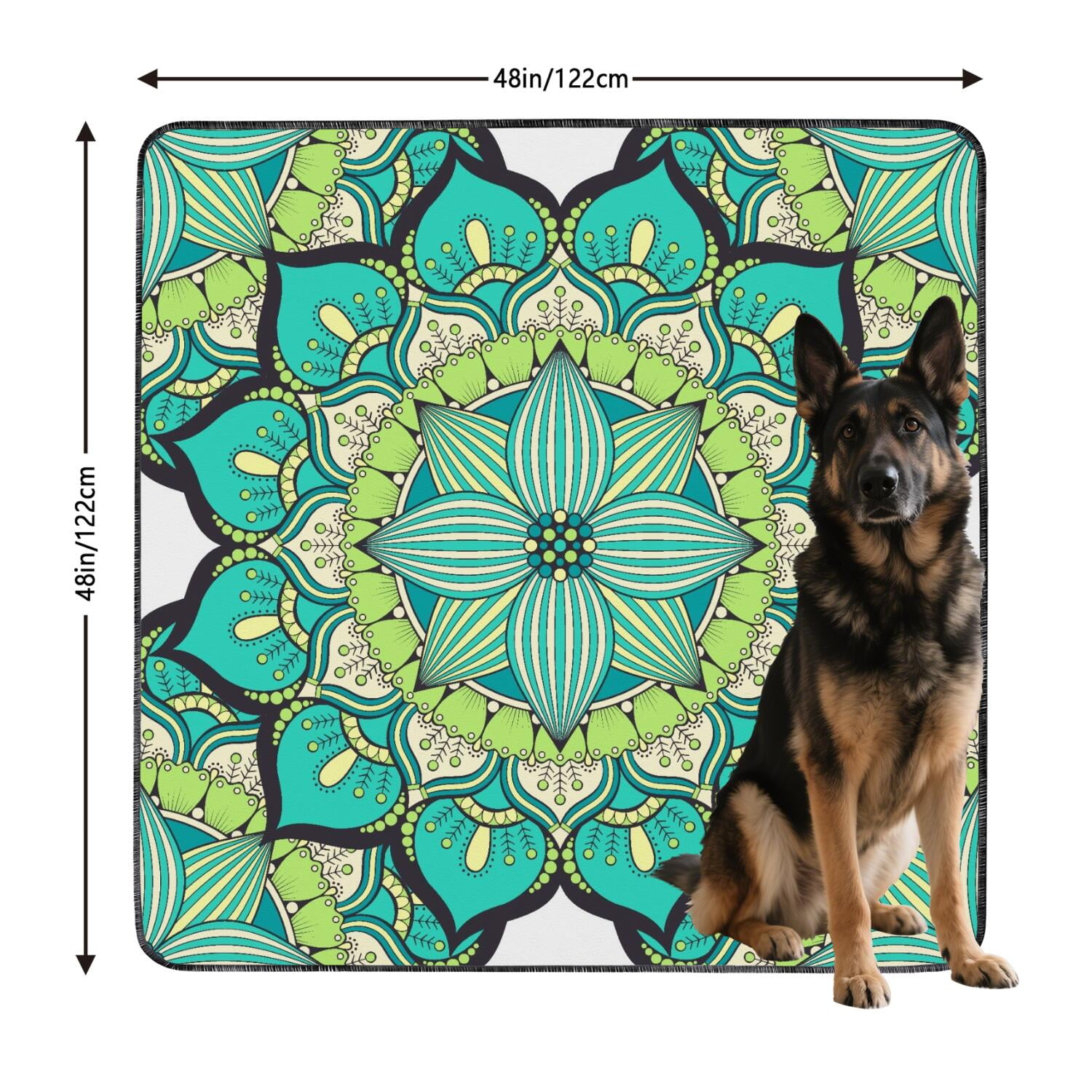 48" x48" Extra Large Washable Pee Pads Mandala, Reusable Dog Potty Pads with Non-Slip Backing, Absorbent Mat for Indoor Training Use.