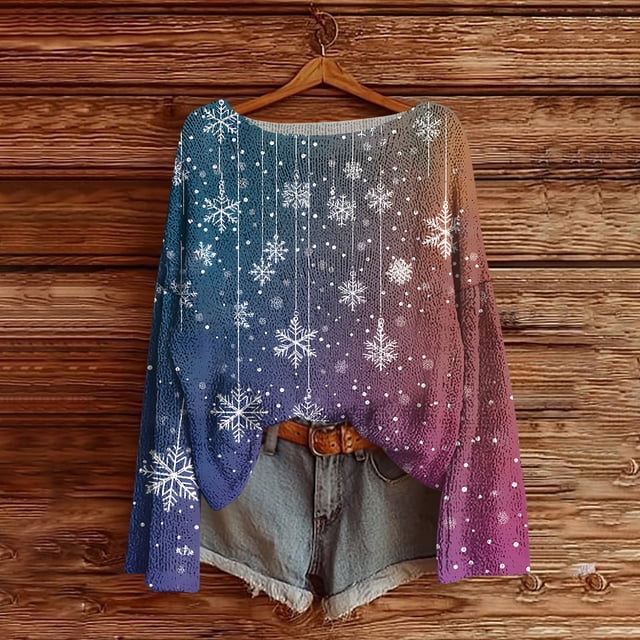 Horkkom Chandails de Noël pour Femmes Automne et Hiver Imprimé de Noël Manches Longues Col Rond Chandail TTG