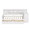 thumbnail image 5 of Harper & Bright Designs Full Size Corner Bed Frame, Daybed with Storage Shelves & Drawers, Wooden L Shaped Beds with Study Desk, White, 5 of 15