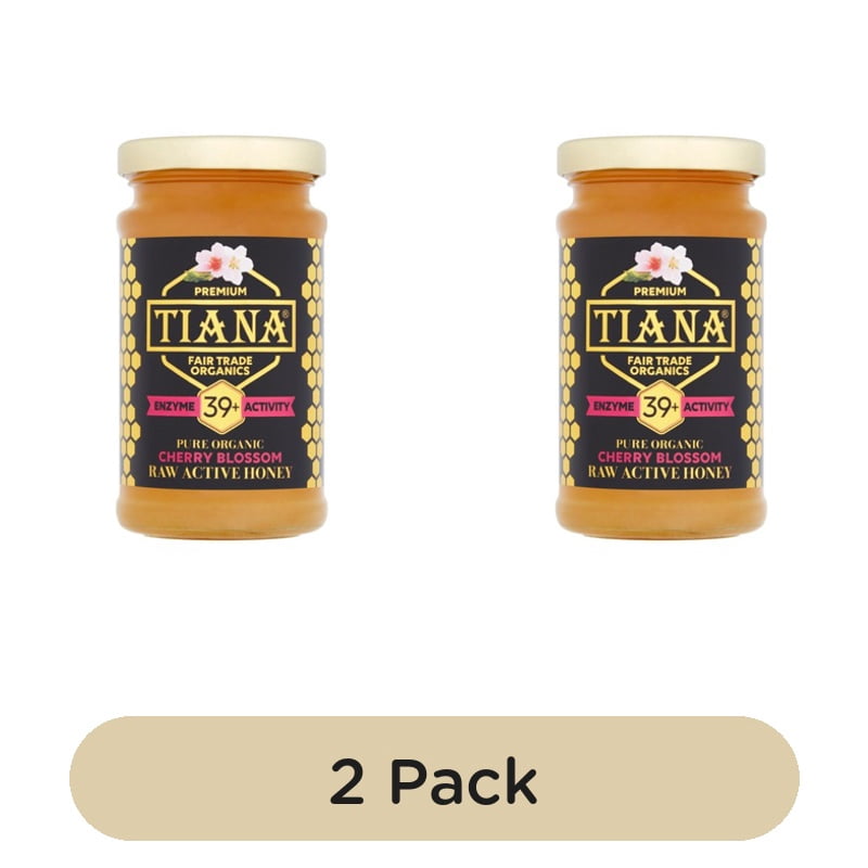 TIANA Pure Organic Cherry Blossom Raw Active Honey 250g, British Import (Pack of 2)