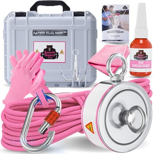 2000LB Pull Force, Magnet Fishing Kit | Complete Double Sided Fishing Magnetic Kit with Case | Includes Strong Neodymium N52 Magnet, Durable 65ft Rope, Carabiner, Gloves, Grappling Hook & Carry Case