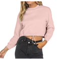 thumbnail image 2 of Wyongtao Women's Casual Crop Tops Solid Color Loose Round Neck Long Sleeve Sweatshirt with Drawstring Pink Pink A, 2 of 9