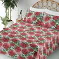thumbnail image 3 of Ambesonne Rose Print Fitted & Flat Sheet with Shams 4 Pcs Set, Watercolor Floral Boho, Queen, Dark Pink Green and Blue, 3 of 5