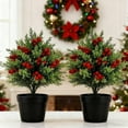 thumbnail image 5 of Artificial Norfolk Christmas Topiary Ball Trees with Red Berries, 18.11 inch Christmas Topiary Outdoor Pine Trees, Artificial Urn Filler Porch Decor, Evergreen Shrubs Bushes Plants with Ground Spike, 5 of 7