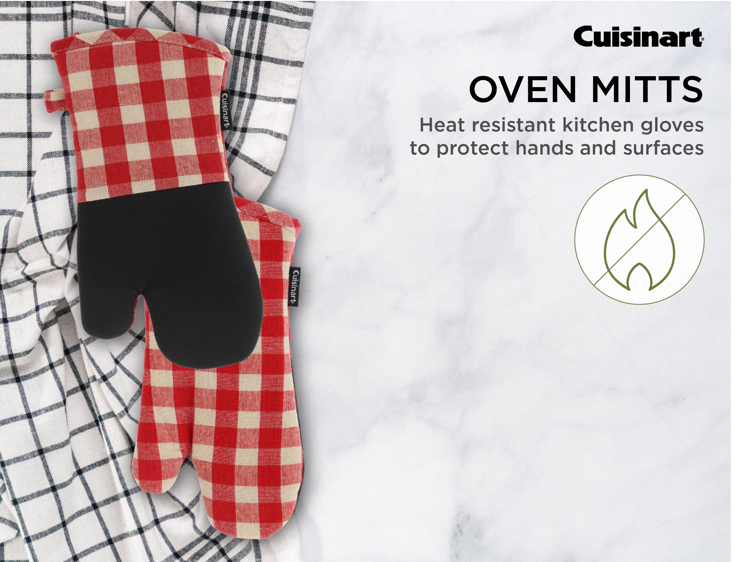  Cuisinart Buffalo Check Oven Mitt and Pot Holder Set - 2 Pack,  Slate and White Plaid Design - Handle Hot Kitchen Items Safely and Protect  Your Counter - Non-Slip Grip with