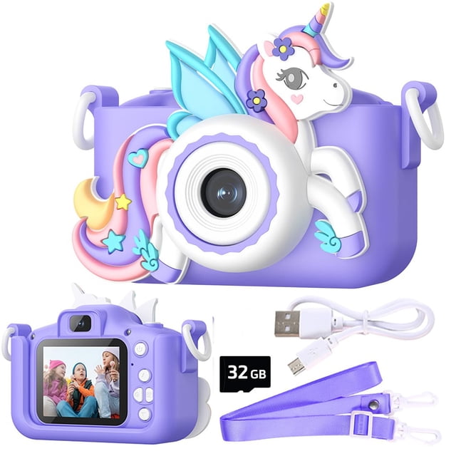 Cámara digital Wembley Unicorn para niños de 3 a 12 años con SD de 32 GB