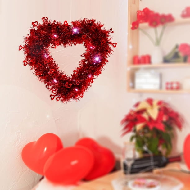Guirnalda iluminada con forma de corazón para el Día de San Valentín, adorno decorativo romántico, 11,8x11,8 pulgadas para centros de mesa con estilo , Luz blanca fría Macarena corona de primavera